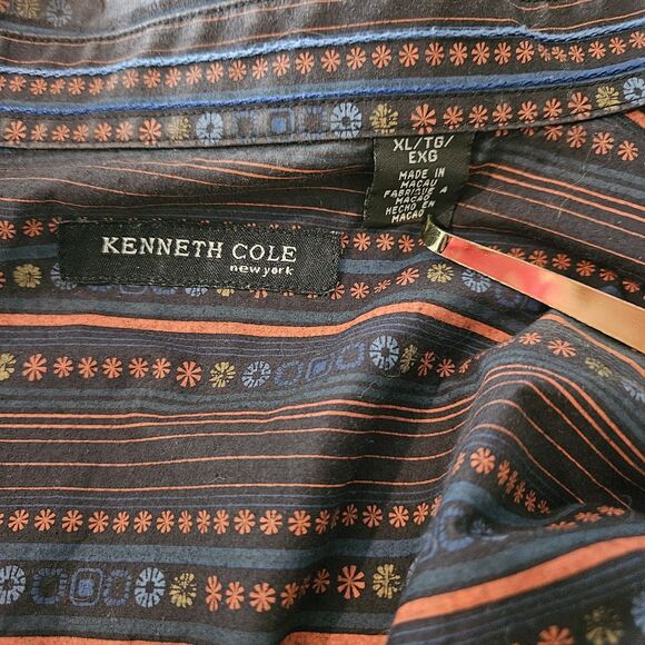 KENNETH COLE  Dress Shirt Men's XL Long sleeve 90's black patterned button down - Picture 4 of 11